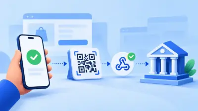 A phone, dynamic QR code, webhook checkmark and merchant account symbol show a direct UPI payment flow.