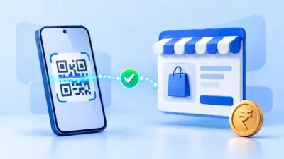 Illustration of a smartphone scanning a UPI QR code beside a WooCommerce shop order with a verification checkmark.