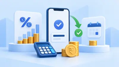 A calculator, smartphone, rupee coins and payment verification symbols illustrate monthly payment costs.